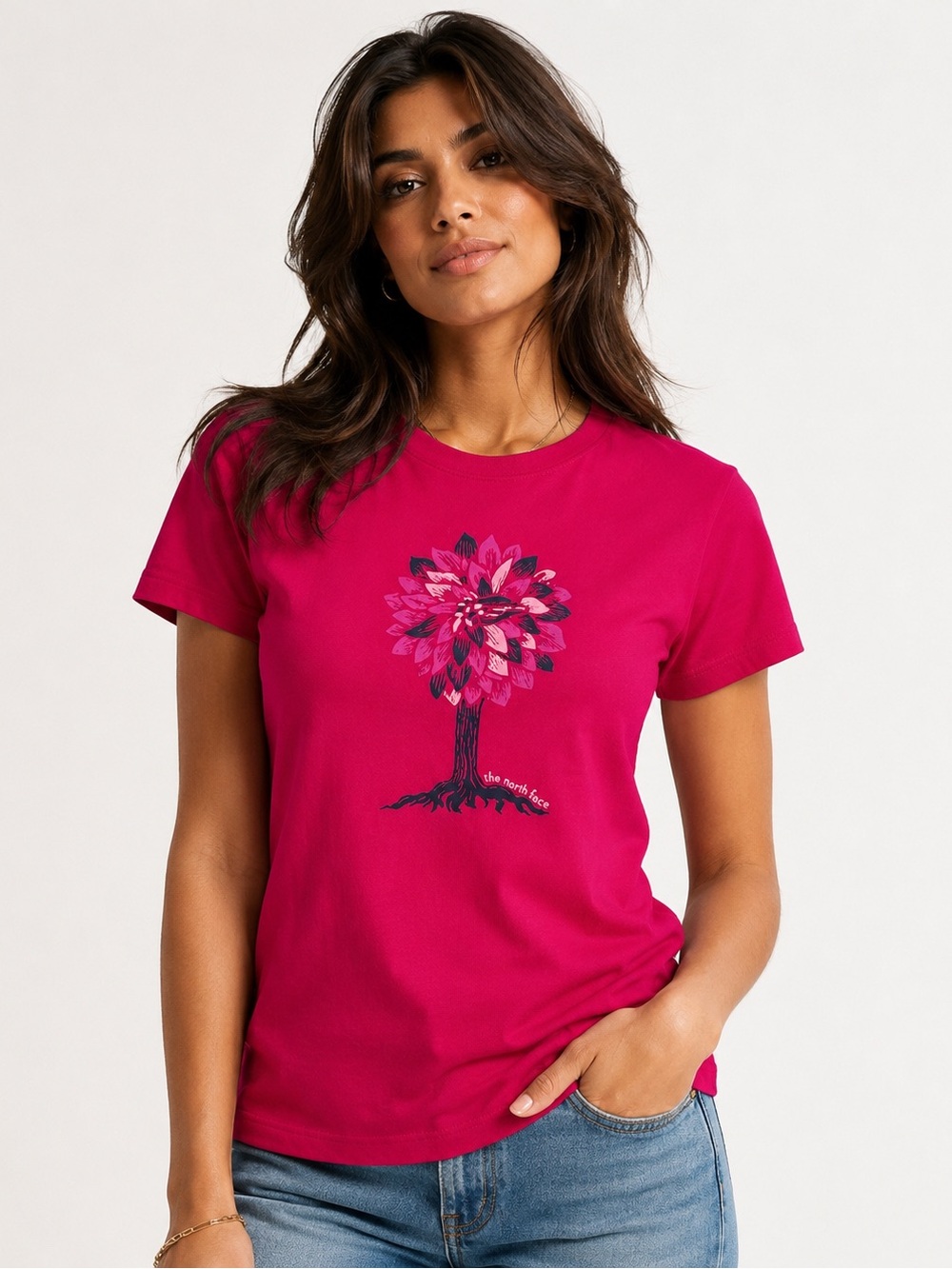 The North Face women’s graphic tree tee shirt pink red short sleeve size XL